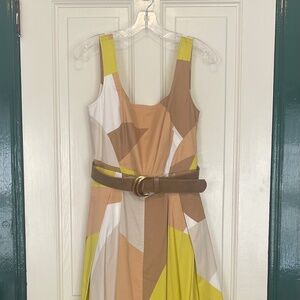 Women's Sleeveless Square Neck Abstract Print Fit and Flare Dress